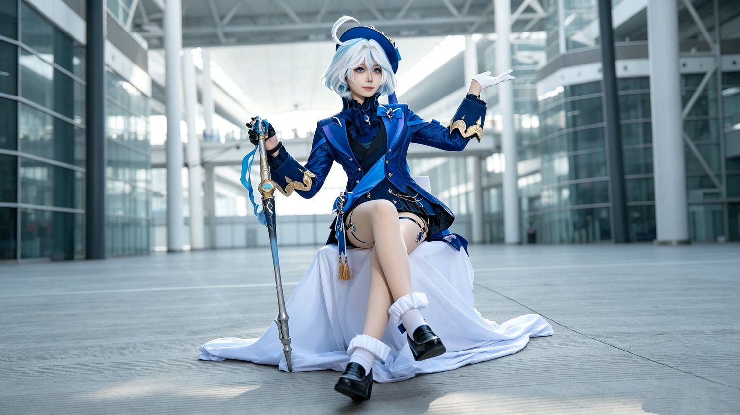 furina genshin impact cosplay full blue fontaine outfit