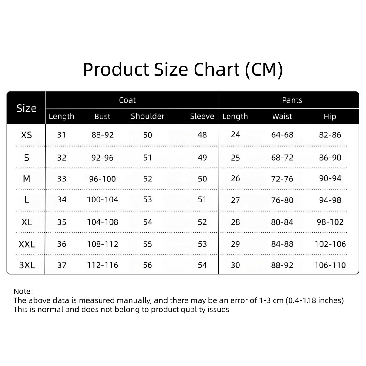 Riyo grey cosplay costume size chart