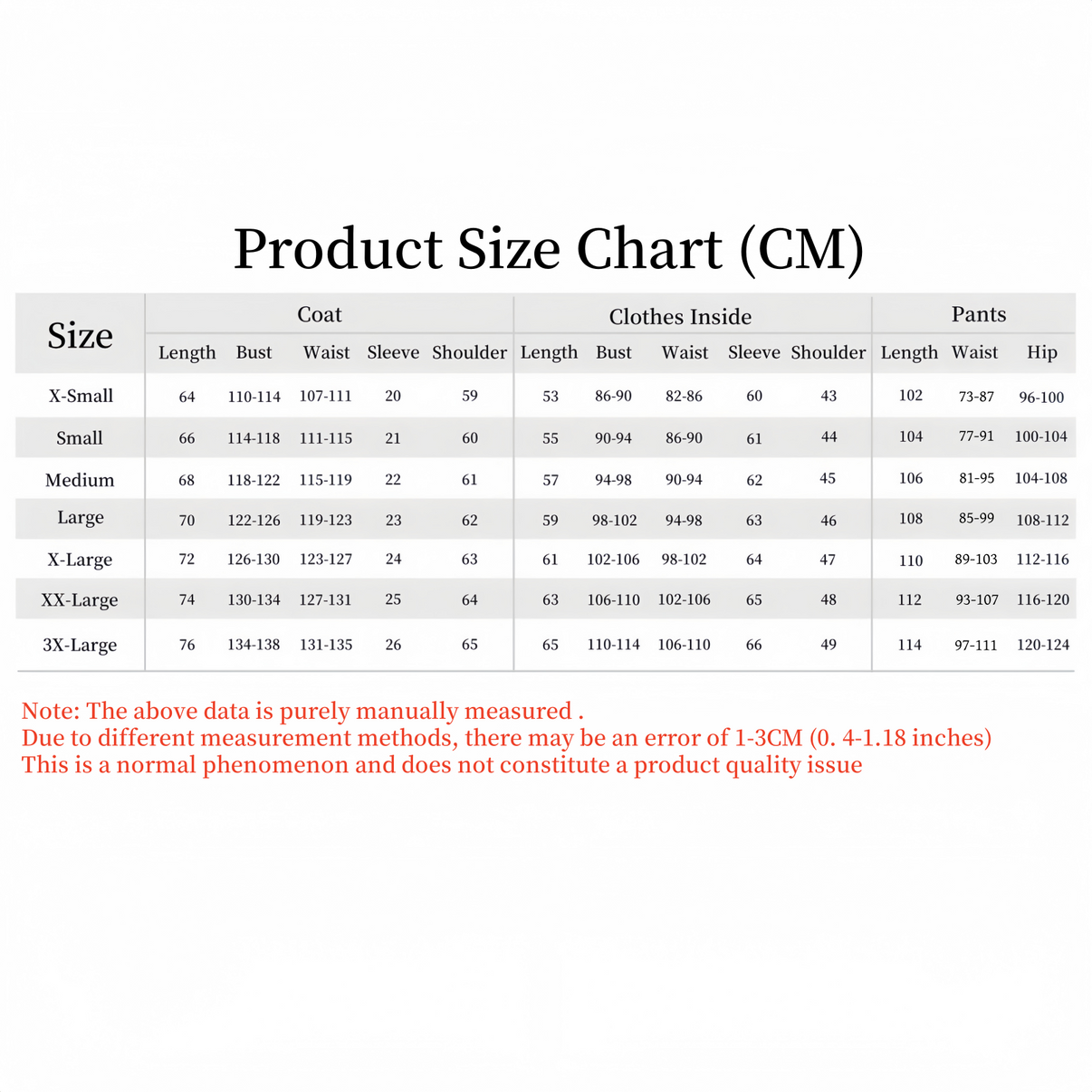 Alien Stage Till cosplay costume size chart