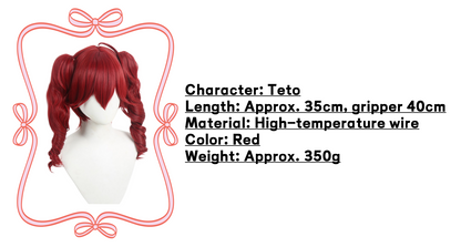 Peluca Roja Corta para Cosplay de Vocaloid Amine, Peluca de Cosplay de Kasane Teto para Fiesta de Halloween
