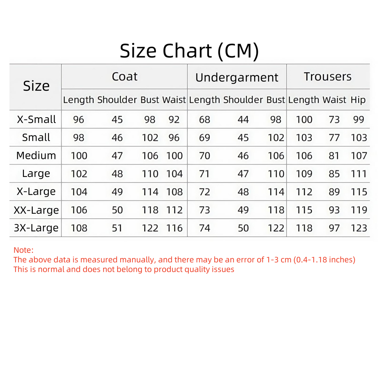 Alastor cosplay costume size chart