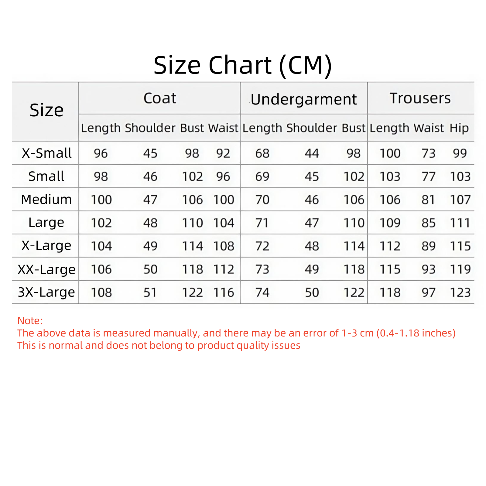 Alastor cosplay costume size chart