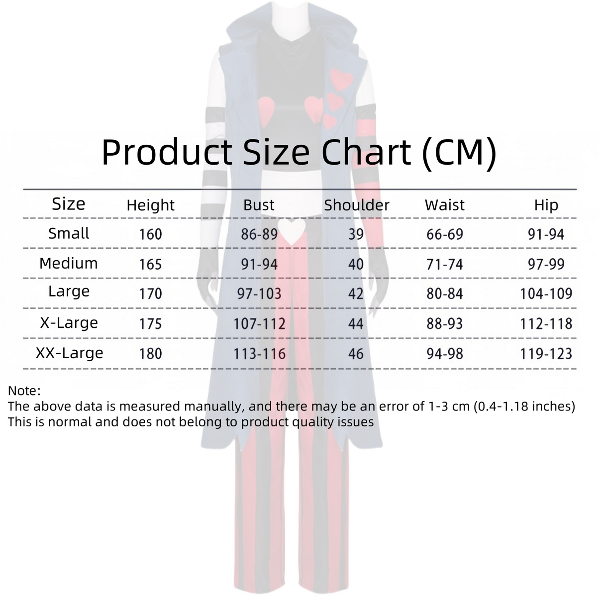 Hazbin Hotel Velvette cosplay costume size chart