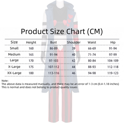 Hazbin Hotel Velvette cosplay costume size chart