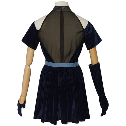 alien stage mizi cosplay blue dress back view on mannequin
