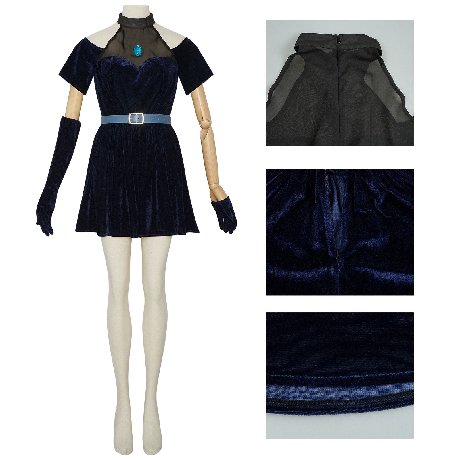 alien stage mizi cosplay blue dress front view with fabric details