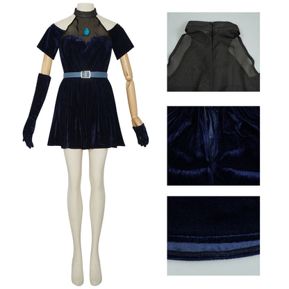 alien stage mizi cosplay blue dress front view with fabric details