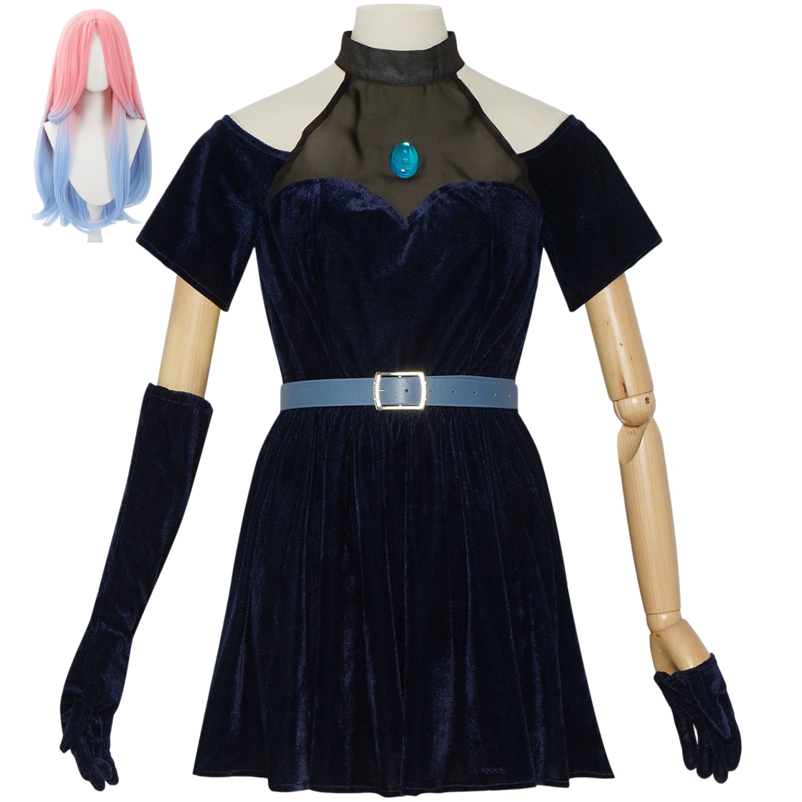 alien stage mizi cosplay blue dress with gradient wig