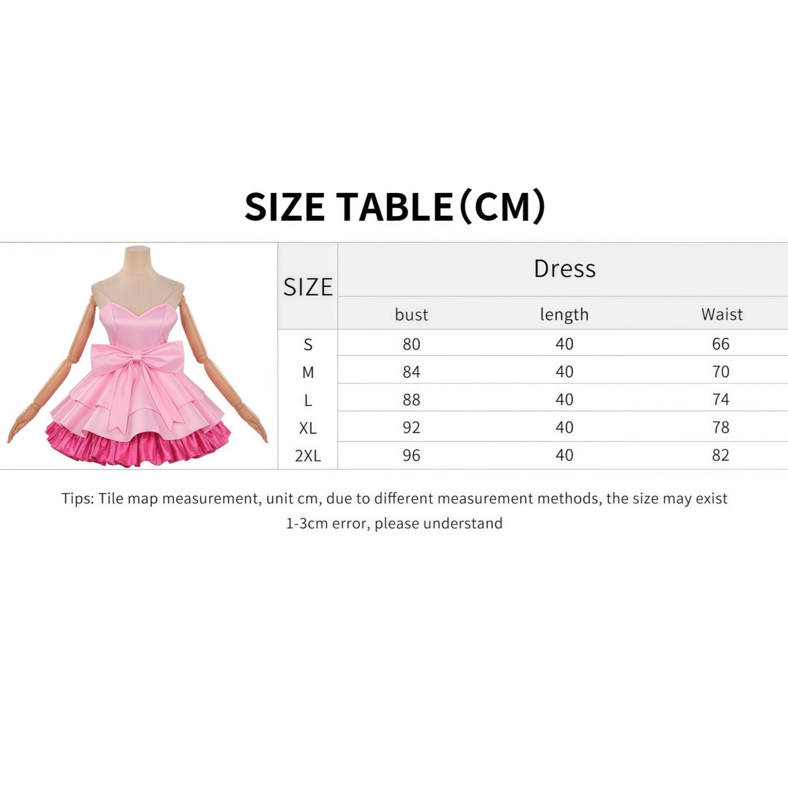 size table cm alien stage zombie stage mizi cosplay pink dress bust waist length parameter