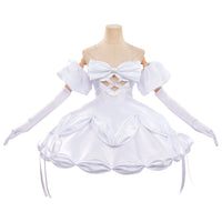 alien stage zombie stage sua cosplay white dress big front bow bubble skirt with long gloves mannequin front view