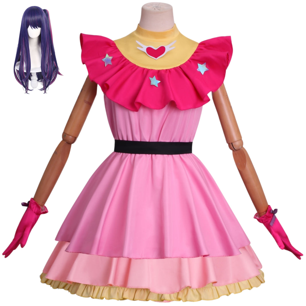 oshi no ko hoshino ai cosplay pink dress full set matching purple long wig