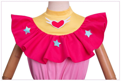 oshi no ko hoshino ai cosplay costume yellow collar pink ruffle heart brooch holographic stars detail