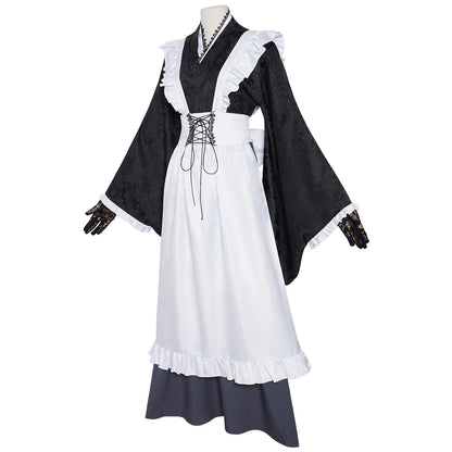 kuroe shizuku cosplay jacquard kimono corset lace-up waist ruffle apron traditional maid dress