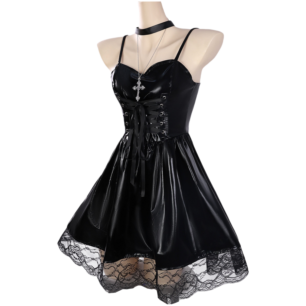 misa cosplay black patent leather dress death note misamisa anime costume front view