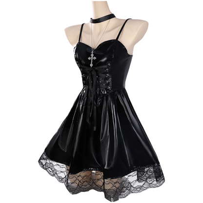 misa cosplay black patent leather dress death note misamisa anime costume front view