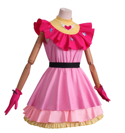 hoshino ai cosplay pink uniform dress full front mannequin with pink gloves display