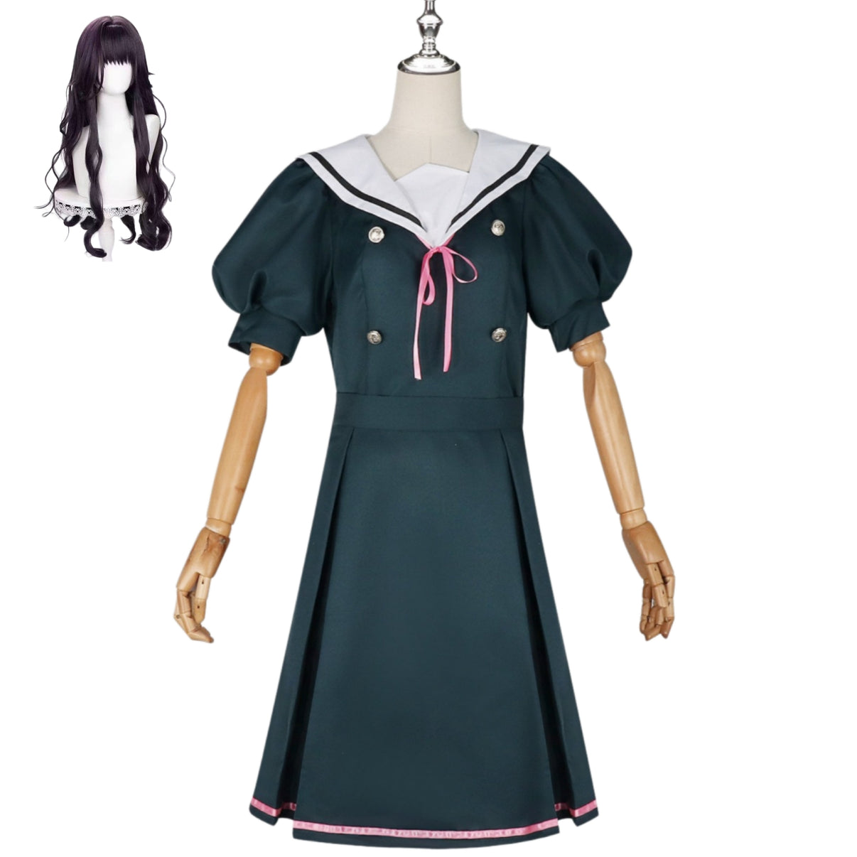 anime waguri kaoruko cosplay green sailor suit front view with wig