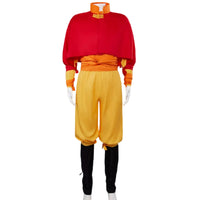 front shot of avatar airbender aang monk cosplay costume with red cape