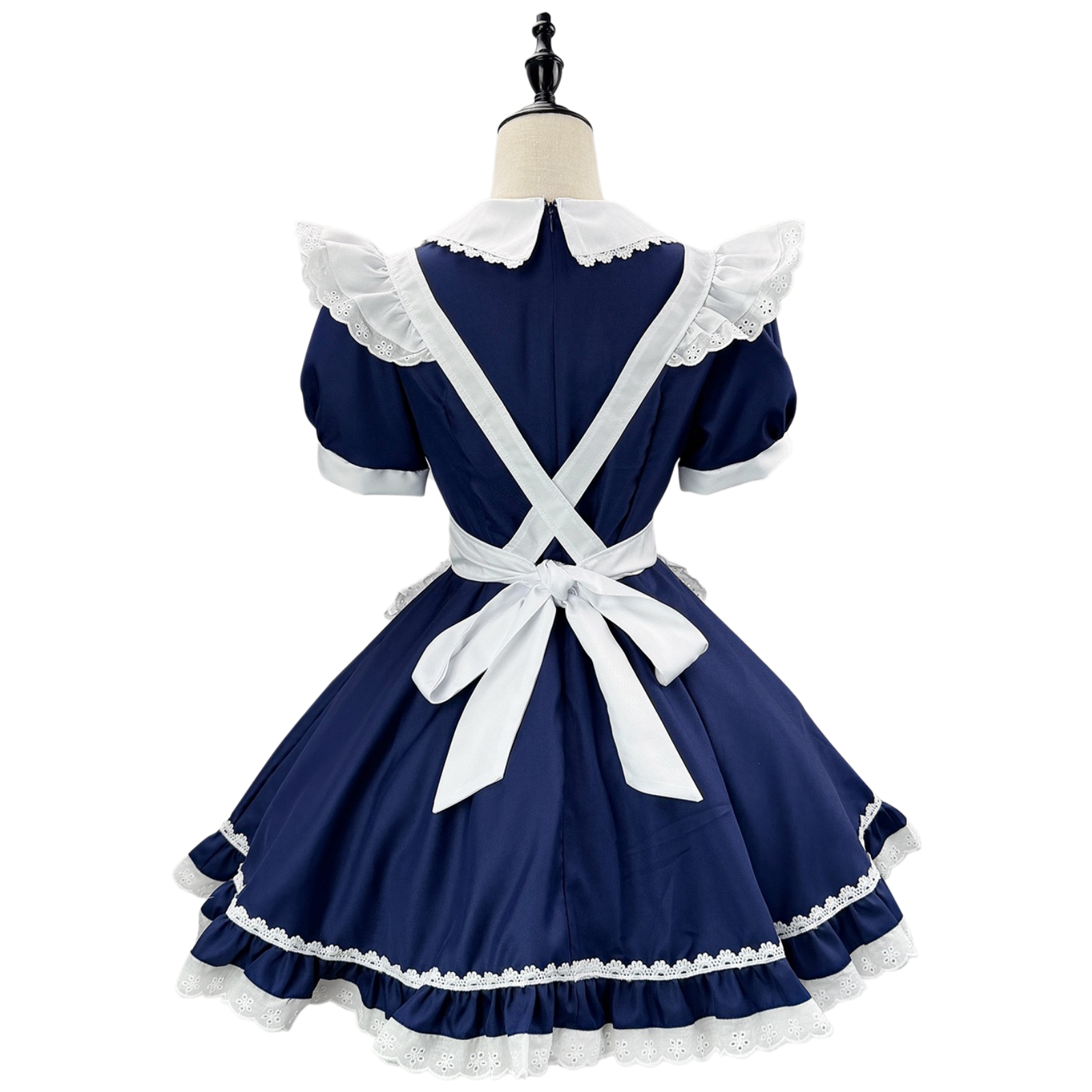 back tie bow french maid outfit anime cosplay blue white apron maid costume women's lolita dress