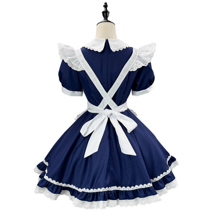 back tie bow french maid outfit anime cosplay blue white apron maid costume women's lolita dress
