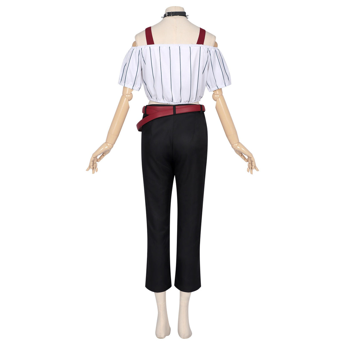 back full shot kirara hoshi jjk cosplay set striped top black ankle pants red waist belts