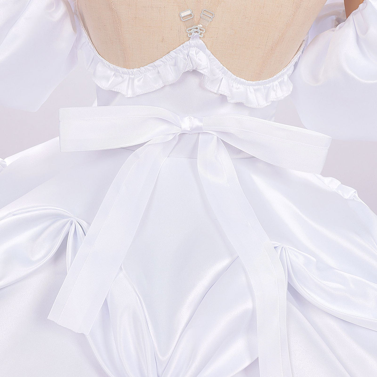 white satin back waist bow close up alien stage zombie stage sua cosplay white dress waist decoration