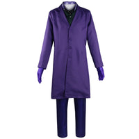 batman dark knight joker cosplay full purple long coat vest shirt pants gloves front view