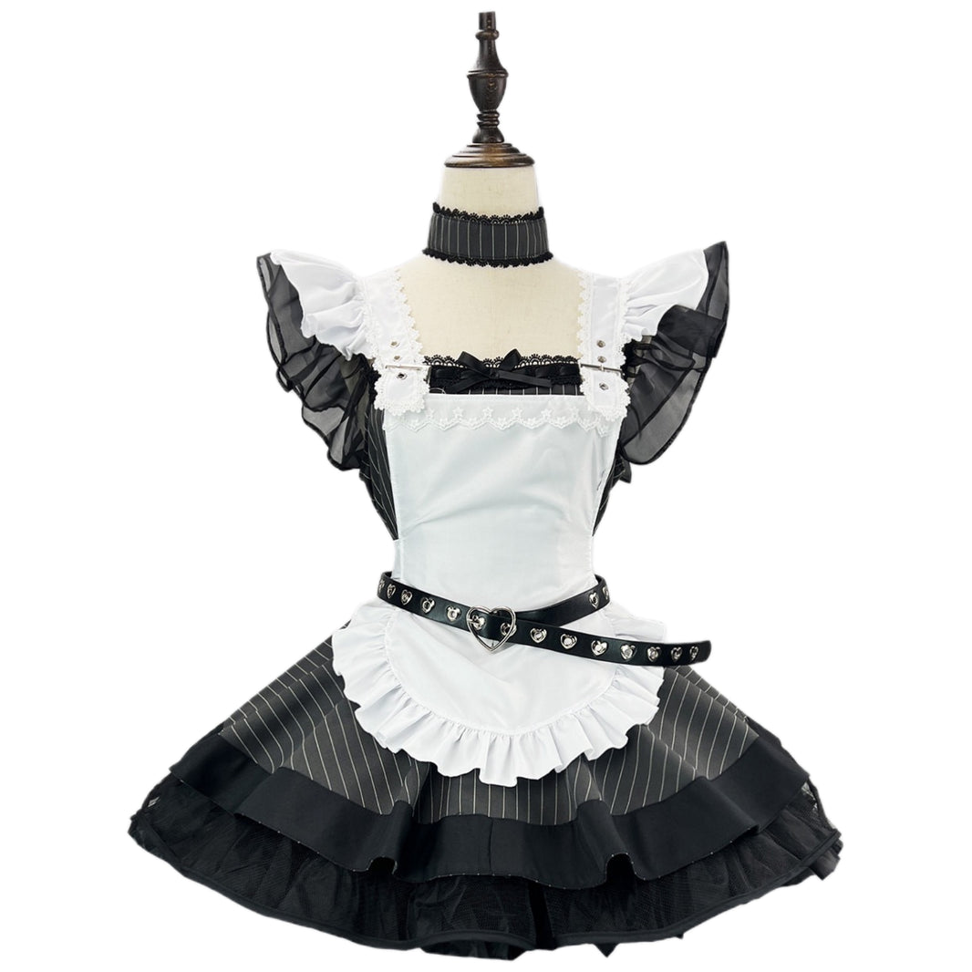 mannequin front display goth maid costume lace frill apron sheer sleeve heart belt matching choker