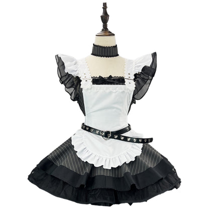 mannequin front display goth maid costume lace frill apron sheer sleeve heart belt matching choker