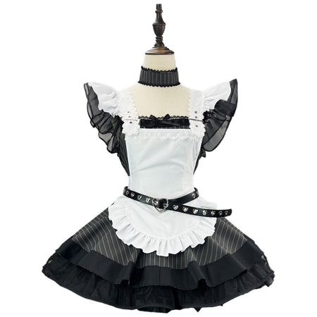 mannequin front display goth maid costume lace frill apron sheer sleeve heart belt matching choker