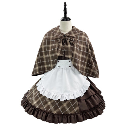 mannequin front display vintage plaid maid costume frill apron layered tulle skirt matching cape full set