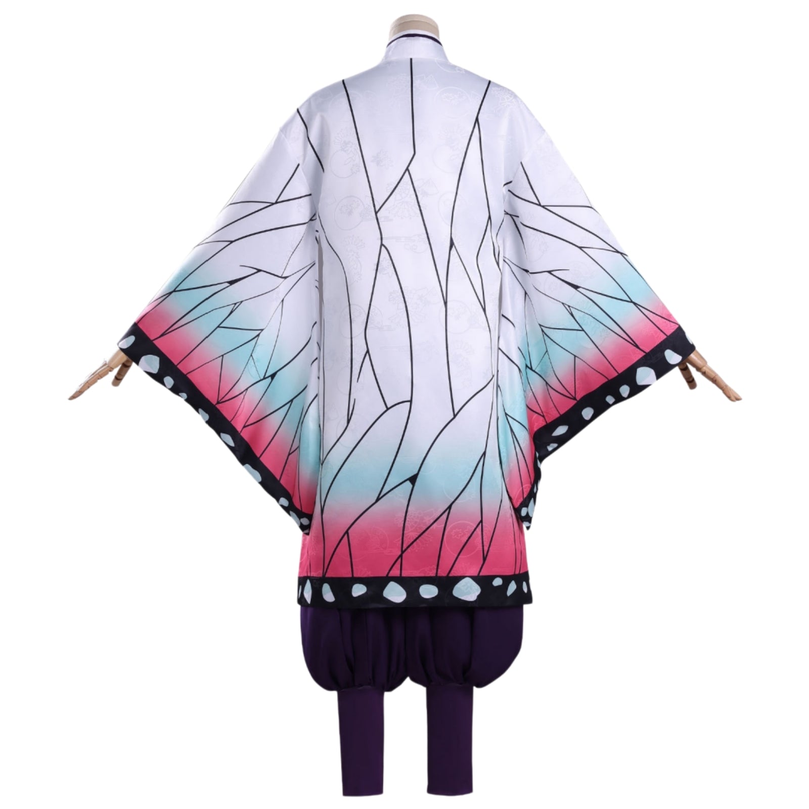 kochou shinobu cosplay dark embroidery kimono full back print gradient hem demon slayer outfit mannequin back shot