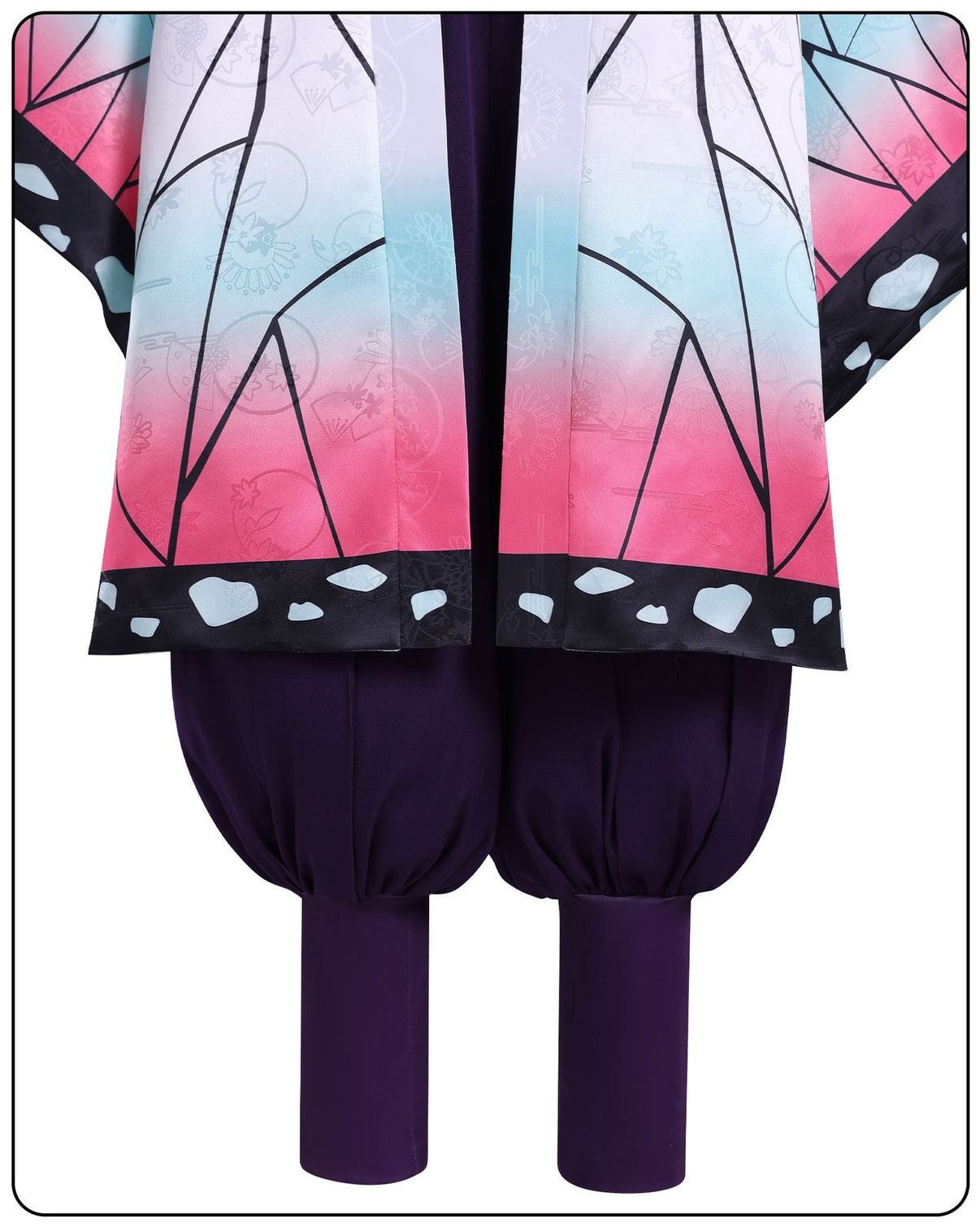 demon slayer cosplay shinobu cosplay purple balloon pants matching gradient leg warmers close up