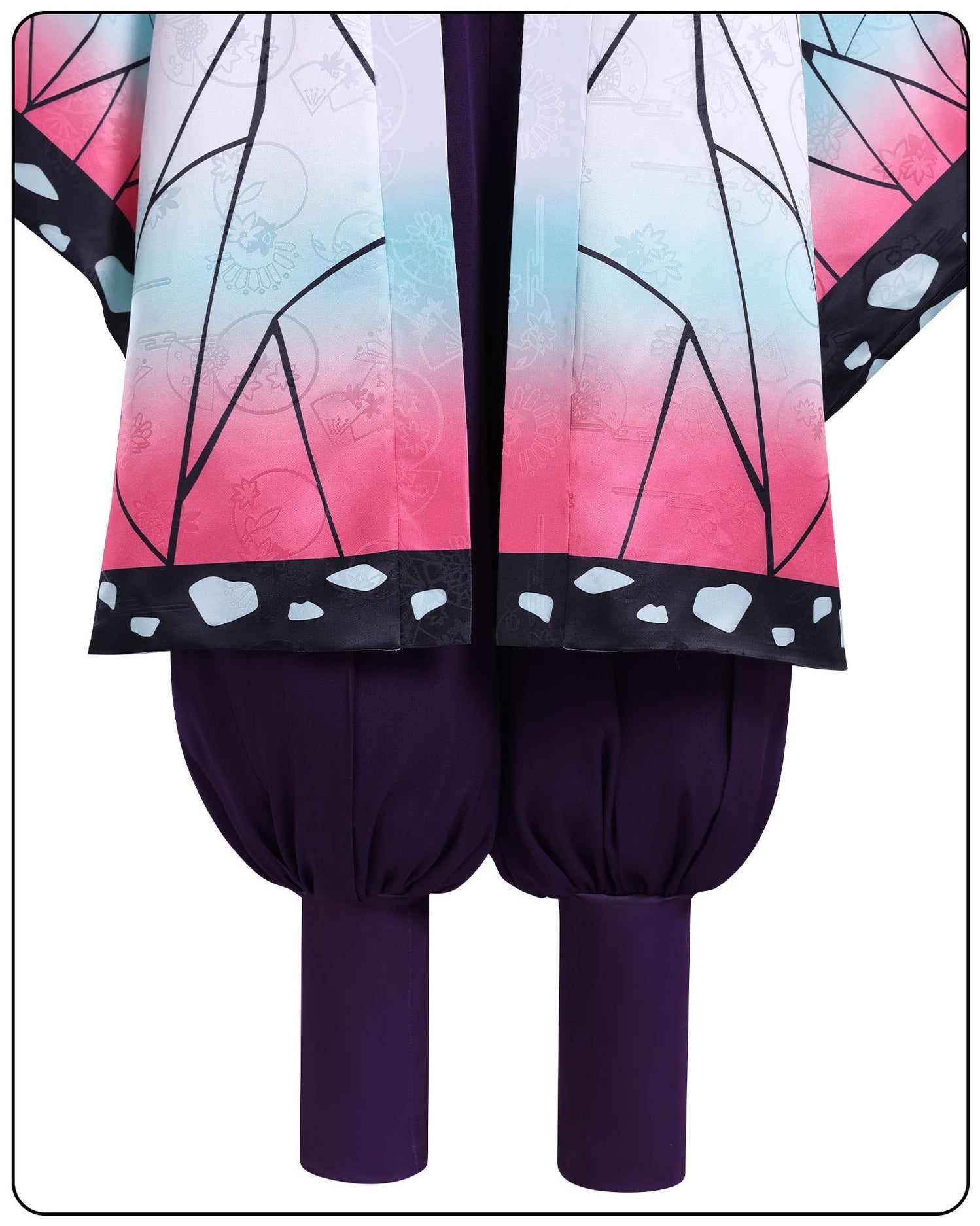 demon slayer cosplay shinobu cosplay purple balloon pants matching gradient leg warmers close up