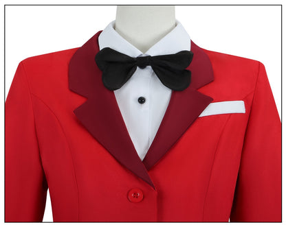 hazbin hotel cosplay charlie morningstar red blazer lapel bow tie close up
