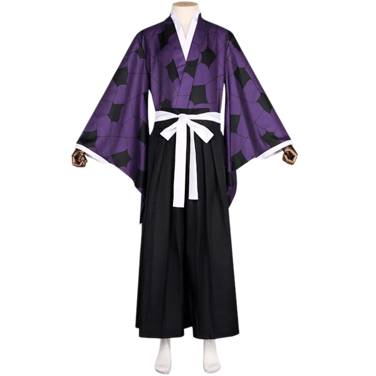 complete demon kokushibou cosplay kimono outfit, purple kimono with black hakama pants full set