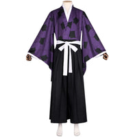 complete demon kokushibou cosplay kimono outfit, purple kimono with black hakama pants full set