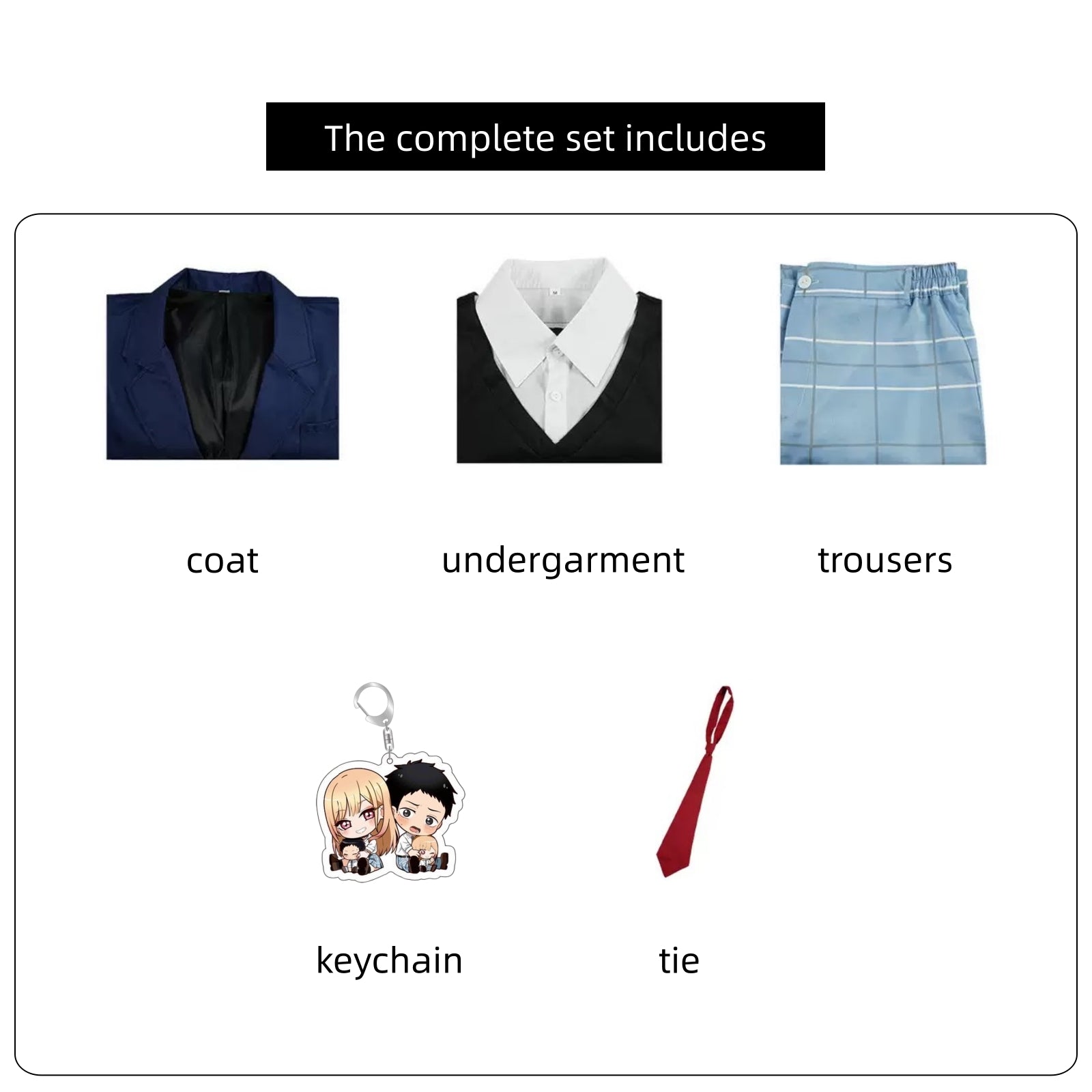 my dress-up darling boy school set navy coat inner top plaid trousers red tie double character acrylic keychain