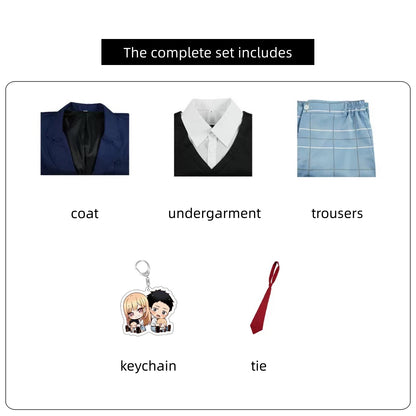 my dress-up darling boy school set navy coat inner top plaid trousers red tie double character acrylic keychain