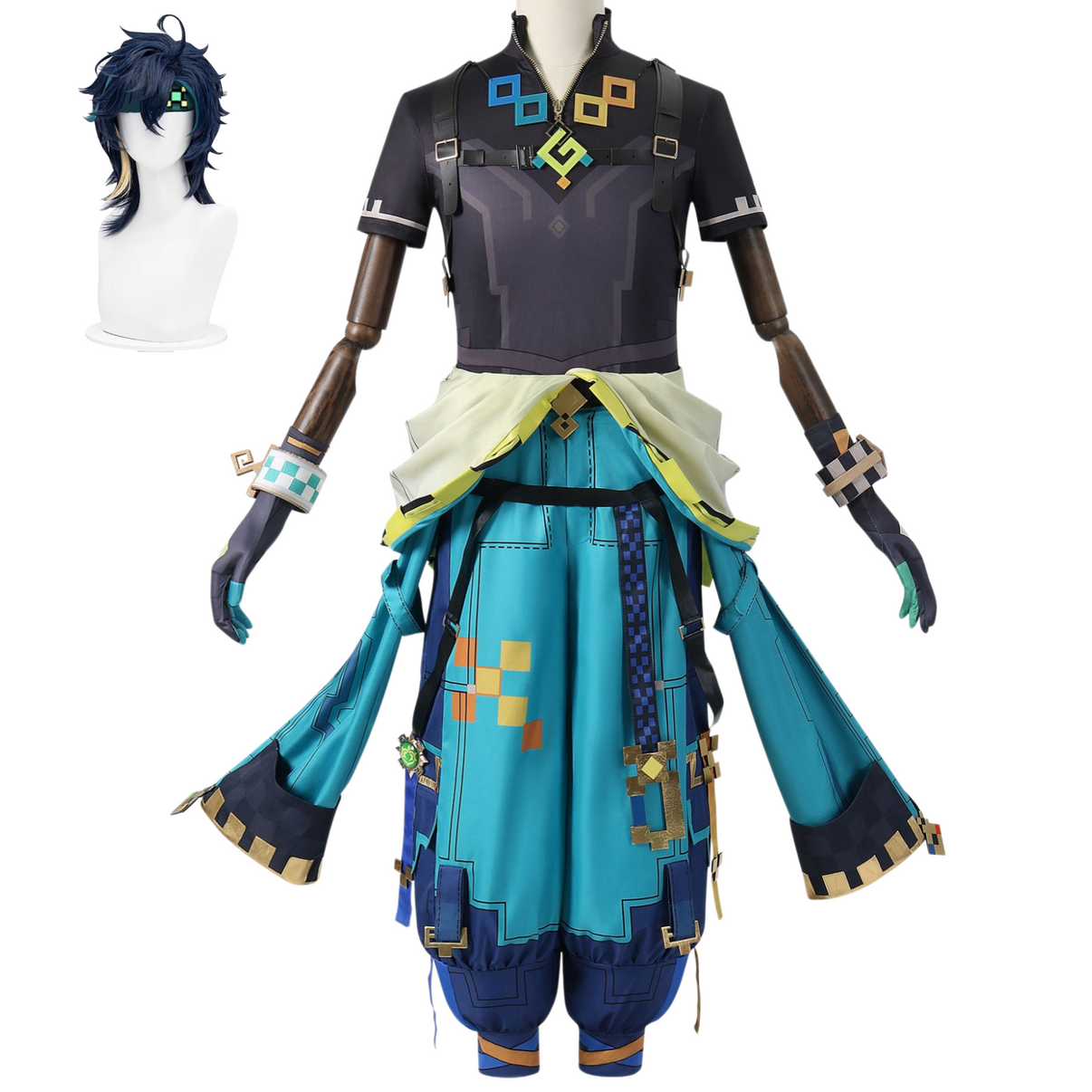 Full Kinich cosplay set top pants gloves styled character wig