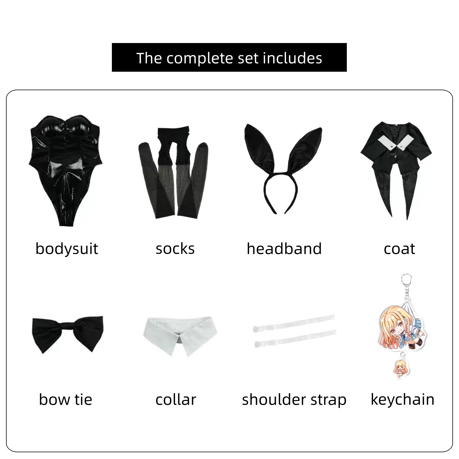 my dress-up darling bunny suit full pack bodysuit tuxedo coat bunny ear headband bow tie sheer stockings keychain