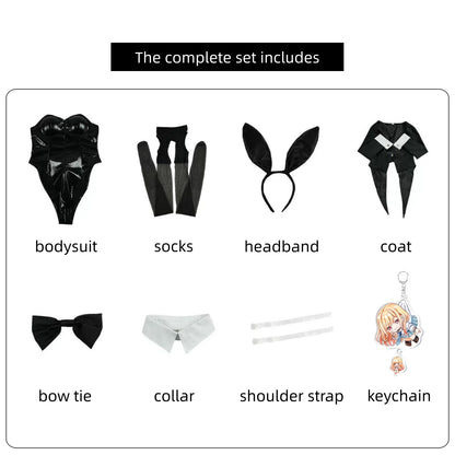 my dress-up darling bunny suit full pack bodysuit tuxedo coat bunny ear headband bow tie sheer stockings keychain
