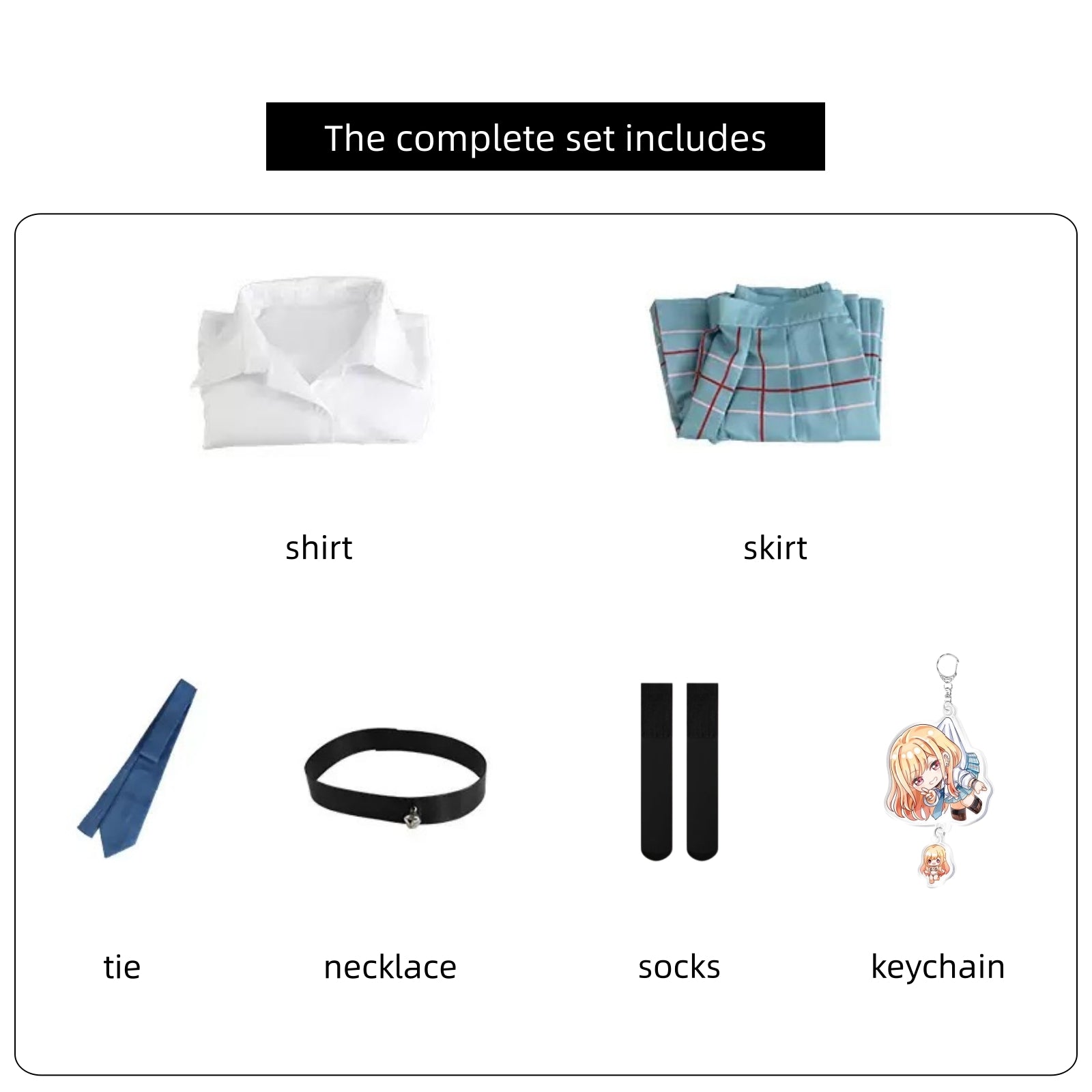 marin jk uniform full set shirt skirt tie necklace socks acrylic keychain