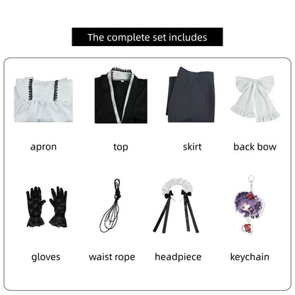 anime shizuku full set kimono top frilled apron gray skirt back bow lace gloves waist rope headband acrylic keychain