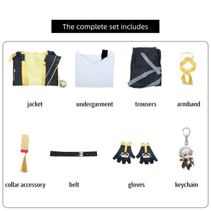 full honkai star rail male trailblazer cos set jacket undergarment trousers armband collar tassel belt gloves acrylic keychain