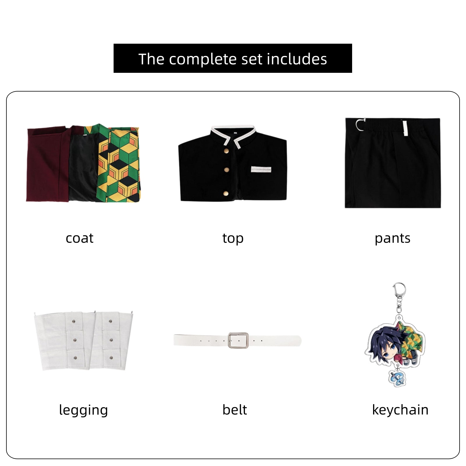 full giyuu cosplay costume parts layout display
