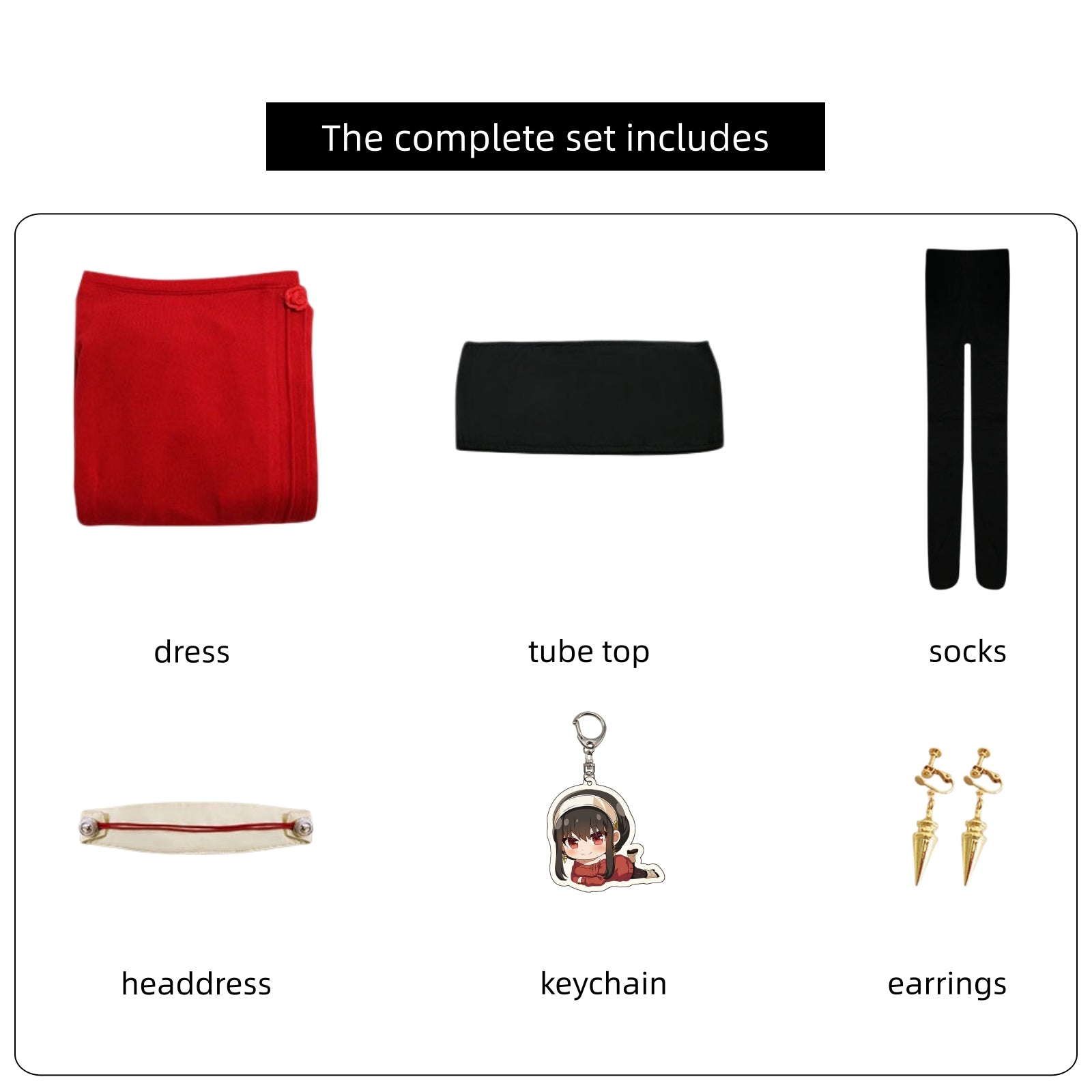 spy family yor forger cosplay full set dress tube top socks headdress earrings keychain