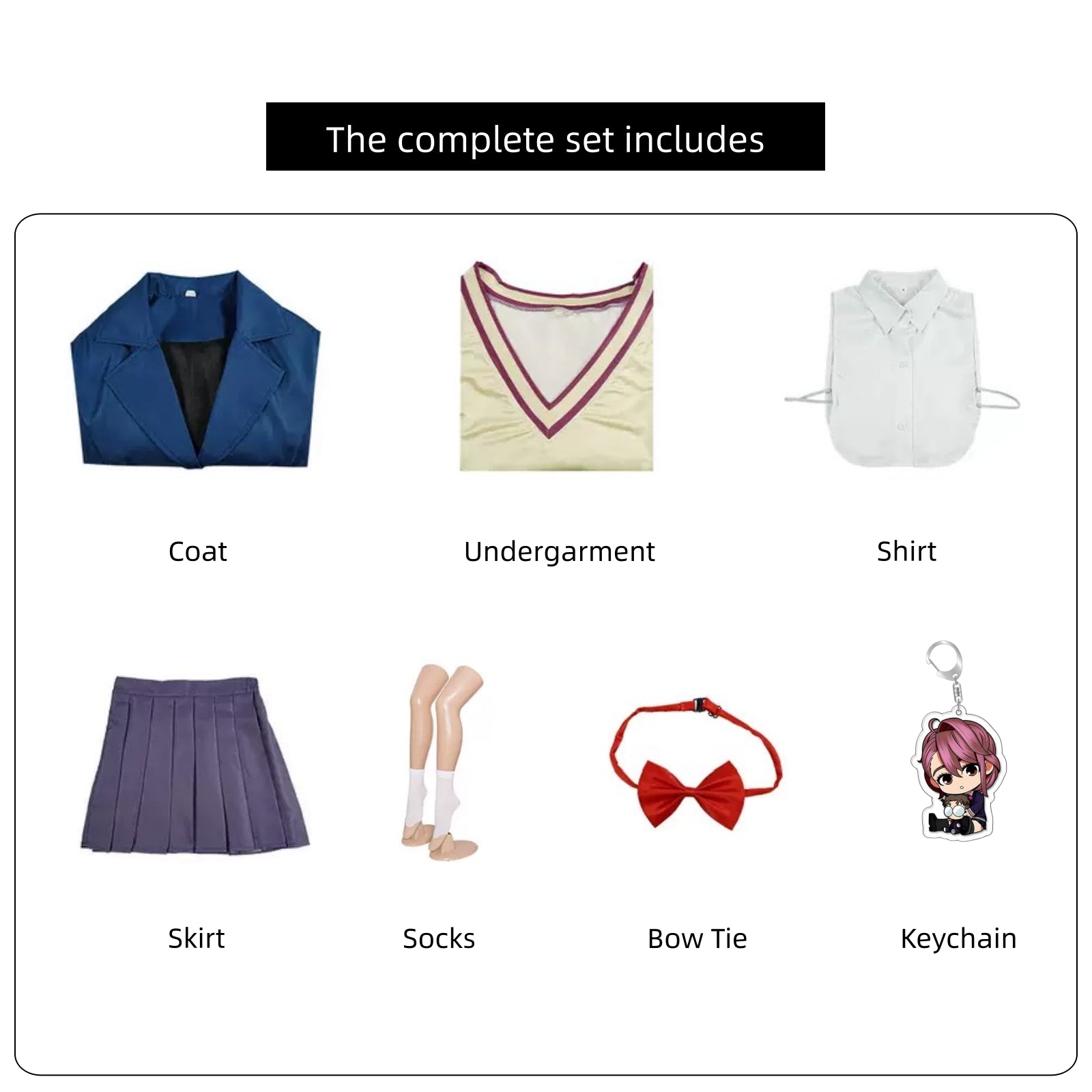 dandadan aira shiratori cosplay school uniform full parts coat shirt skirt bow tie socks keychain accessories list