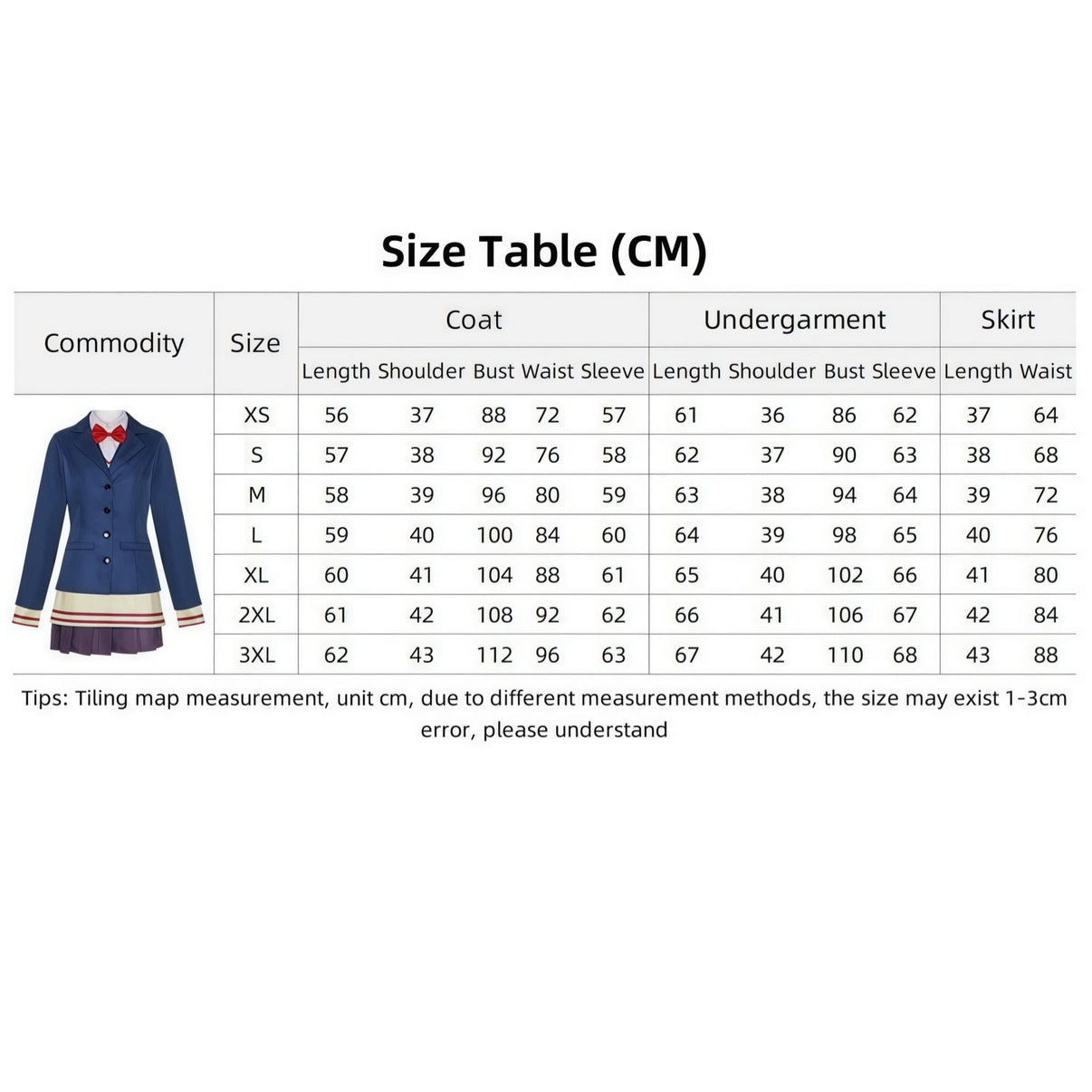 aira shiratori costume cosplay school uniform size chart cm dimension data dandadan cos size guide