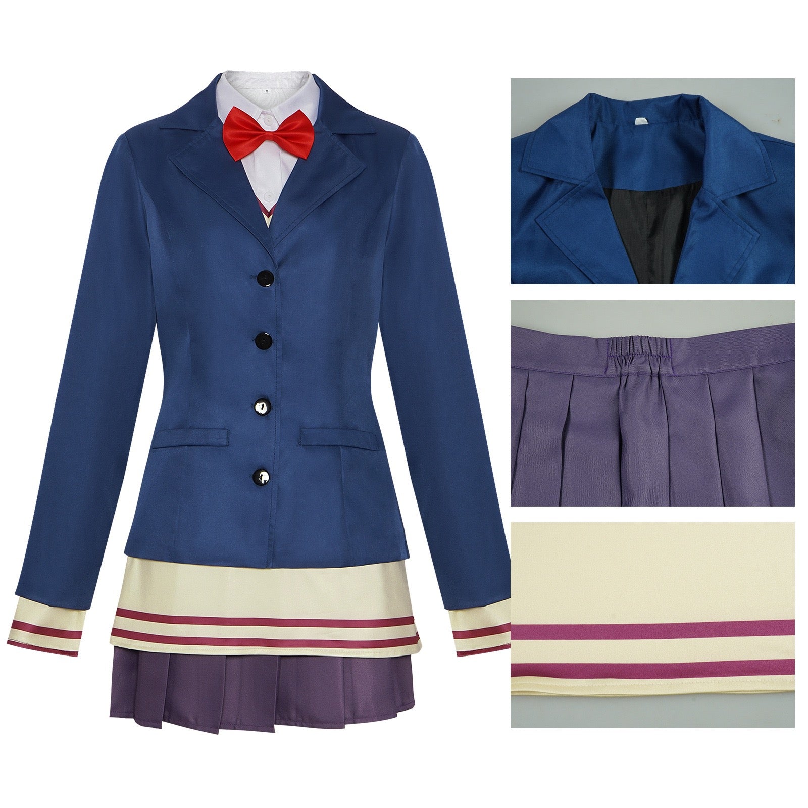 aira shiratori cosplay school uniform blazer pleated skirt inner top fabric stitching close up details